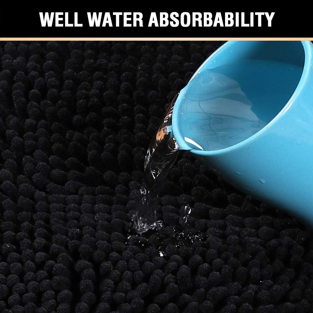 Bath Mat Bathroom Rug Bath Rugs for Bathroom Non Slip Bath Mats Extra Thick Chenille Rug 17" x 24" Absorbent Soft Shaggy Washable Dry Fast Plush Rugs for Bathtubs - Black