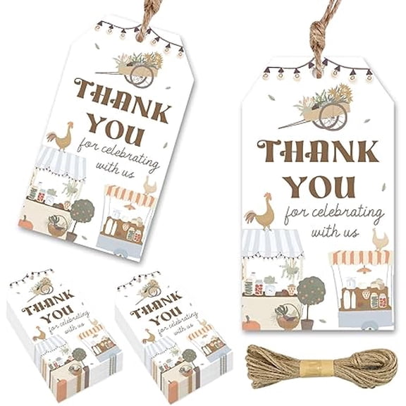 50PCS Farmers Market Thank You Tags Locally Grown Gift Tags Farmers Market Theme Thank You for Celebrating with Us Tags Farm Thank You Gift Wrap Tags for Boys Girls Baby Shower Birthday Supplies