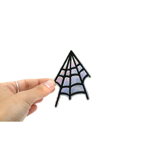 Silver Glitter Holographic Spider Web Iron On Vinyl Embroidered Patch