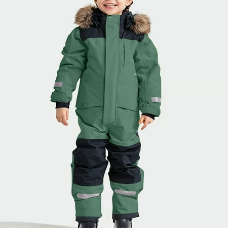 Sales Kids Girls Boys One Piece Snowsuits Overalls Warm Ski Suits Hooded Jackets Coats Jumpsuits Winter Outdoor Windproof Snowboarding Ski Wear Outfits Cyber and Monday Deals 2024 Mint Green 8 Years