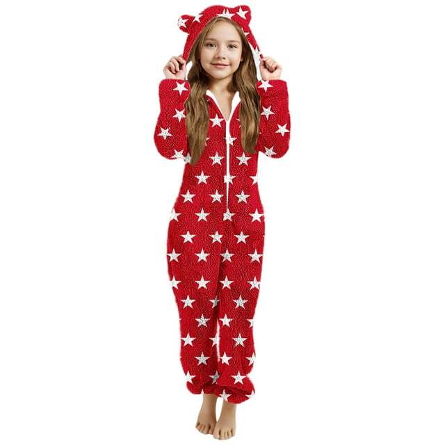 Combinaison pour Filles, Pyjama à Capuche à Manches Longues Décontracté d'Hiver Chaud, Grenouillère de Nuit, Pyjama pour Filles