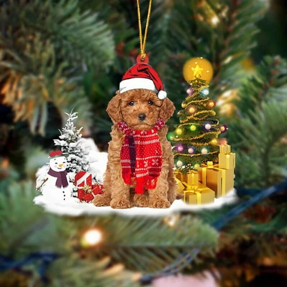 Acrylic 2D FLAT Holiday Tree Decoration Poodle Christmas Ornament LK114