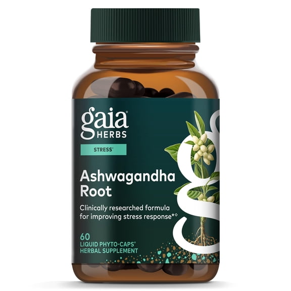 Gaia Herbs Ashwagandha Root - Stress Relief & Sleep Support Supplement - Supports Balanced Energy Levels & Positive Outlook* - 60 Vegan Liquid Phyto-Caps (30 Servings)