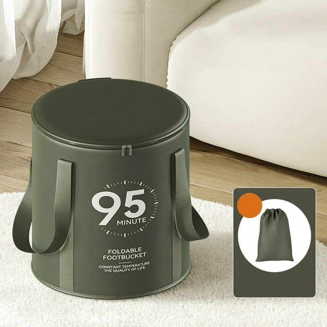 Cubo de Baño de Pies Plegable Portátil con Forro Aislante Impermeable, Asas Reforzadas, 32x37cm Negro, Cubeta Multiusos para Camping, Viajes y Uso Doméstico
