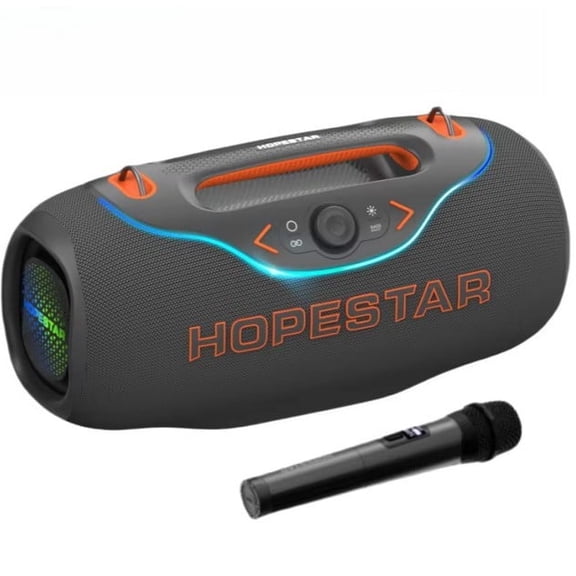 200W Wireless Bluetooth Speaker with 1Microphone, RGB Lights, Big Bass, 10M Range, Gray