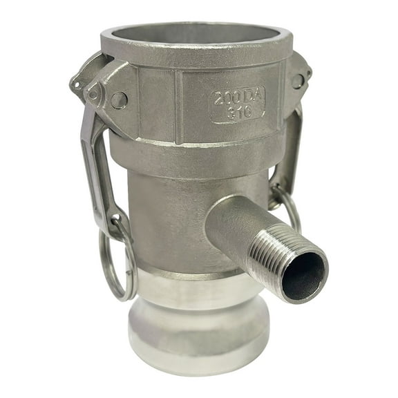 Gloxco Camlock Fitting, Type DA with 1/2" Pipe Tap, Stainless Steel, 2" Female Camlock Coupler x 2" Male Camlock Adapter, (CAM-2020-DAPT05-SS)