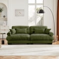 thumbnail image 3 of Large Modern Olive Green Velvet Two-seater Sofa with Bolstered Armrests and Decorative Pillows for Living Room & Bedroom, 3 of 8