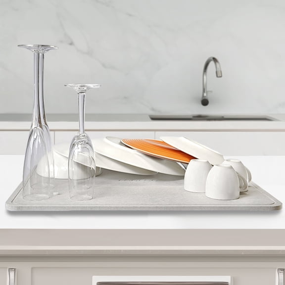 Large Stone Dish Drying Mat for Kitchen Counter DryPad Momo Lifestyle, Ultra Absorbent, Zero Rust, Dish Rack Mat, 19.7"x15.7"