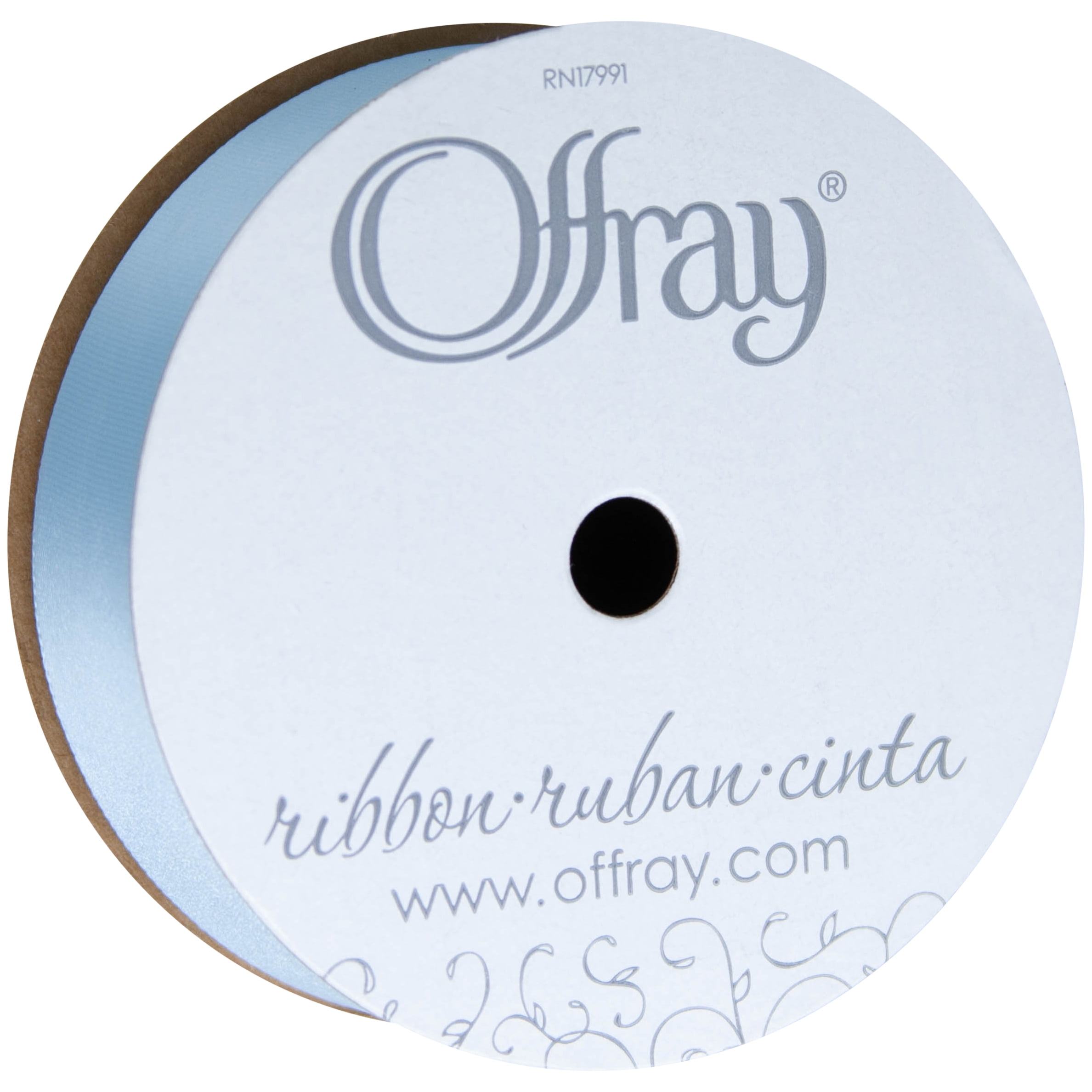 Offray Ribbon, Powder Blue 7/8 inch Single Face Satin Polyester Ribbon, 18 feet