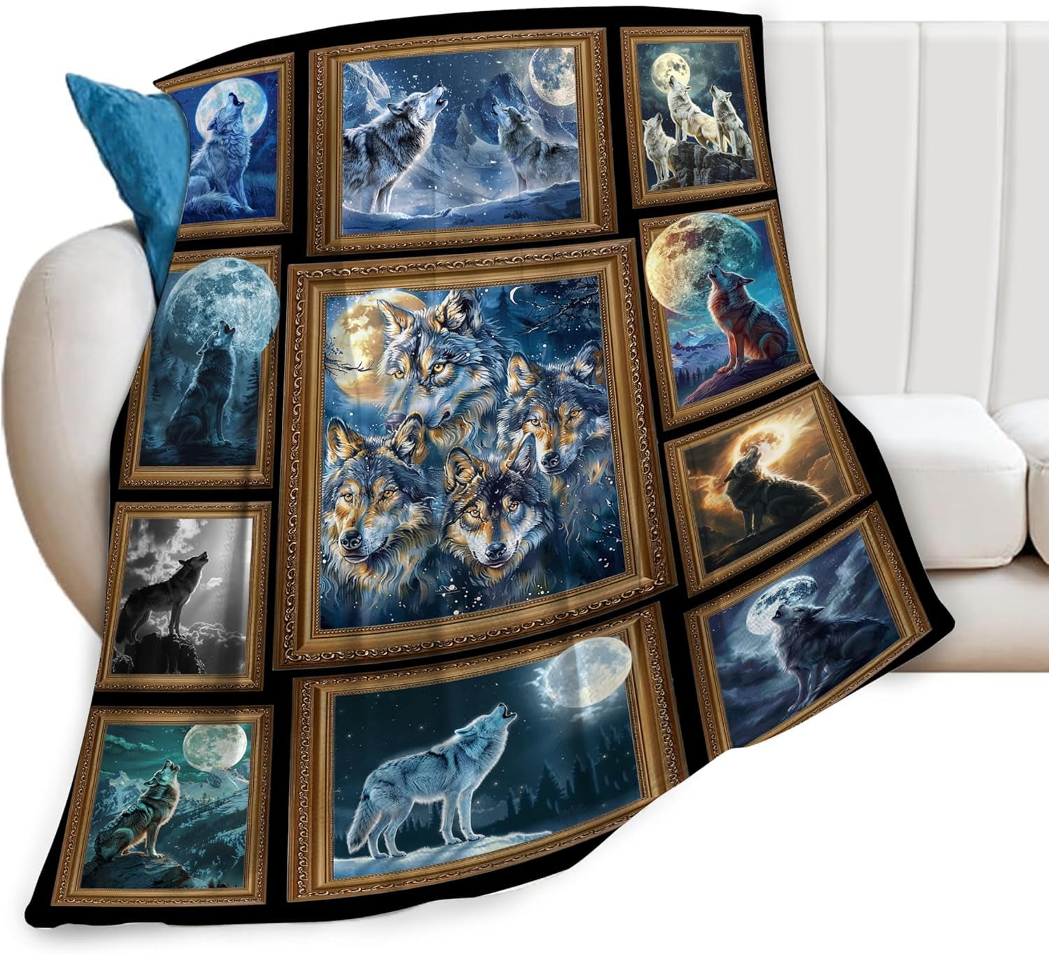 Kuscheln Wolf Blanket Soft Cozy Wildlife Animal Throw Blanket Gifts for Women Girls Super Plush Warm Wolf Stuff Lightweight Fleece Flannel Gift Blankets for Kids Adults 50"X60"