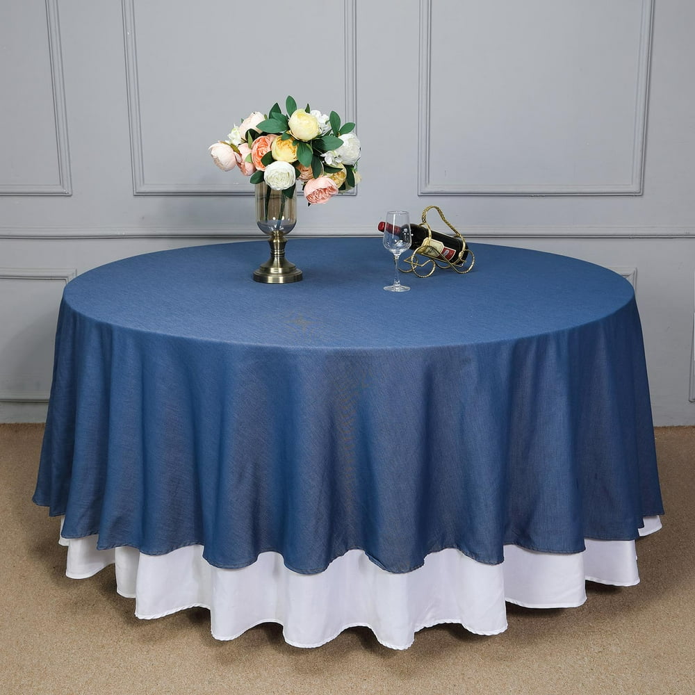 BalsaCircle 120Inch Dark Blue Faux Denim Polyester Round Tablecloth