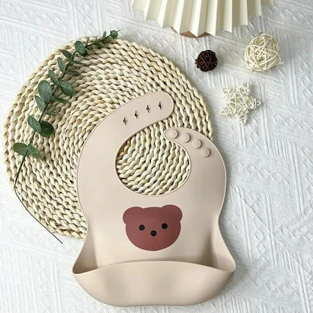 Baby bib waterproof silicone children's meal bib baby rice pocket female supplementary food rice pocket toddler's saliva pocket One Size Big Bear