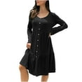thumbnail image 1 of Pompotops Robe Décontractée Mode Femme Col Rond Ample Couleur Unie Sexy Manches Longues Boutonnée, 1 of 6