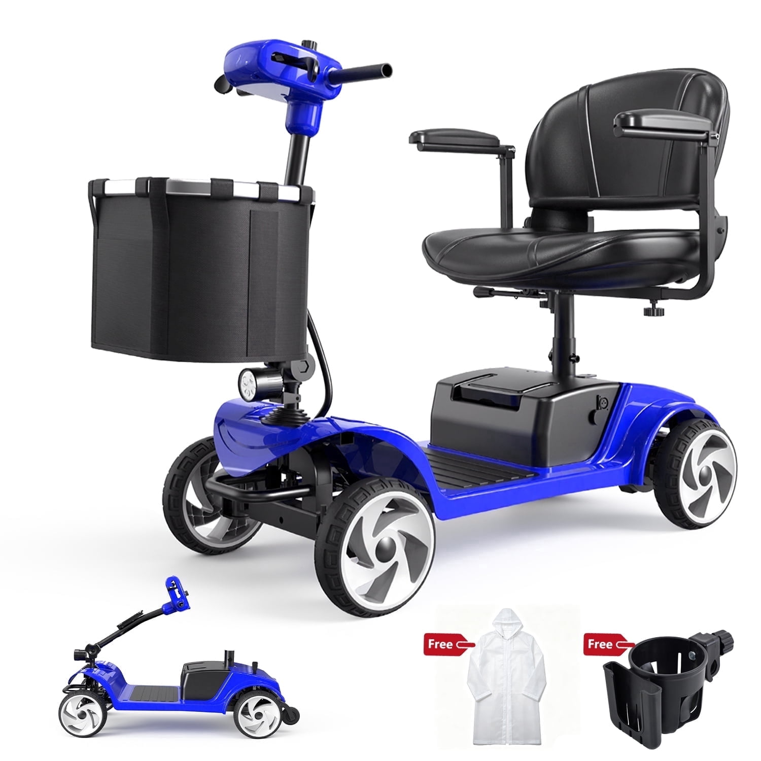 Electric Mobility Scooter for Adults, 350W motor,4 Wheel Folding Mobility Scooter, 24V 12Ah Removable Battery, 15 Miles Range, 300 LBS Capacity, 6.2 MPH with Basket, Rain Cover & Cup Holder