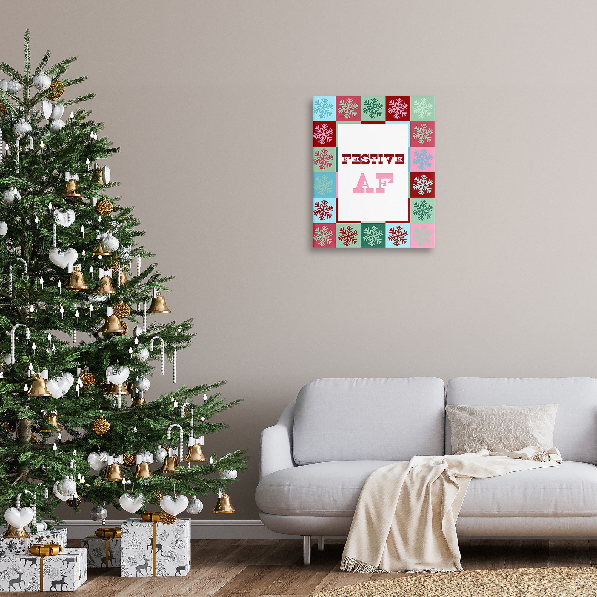 Stupell Industries Festive AF with Snowflakes Holiday Painting Gallery Wrapped Canvas Art Print Wall Art, 24 x 30