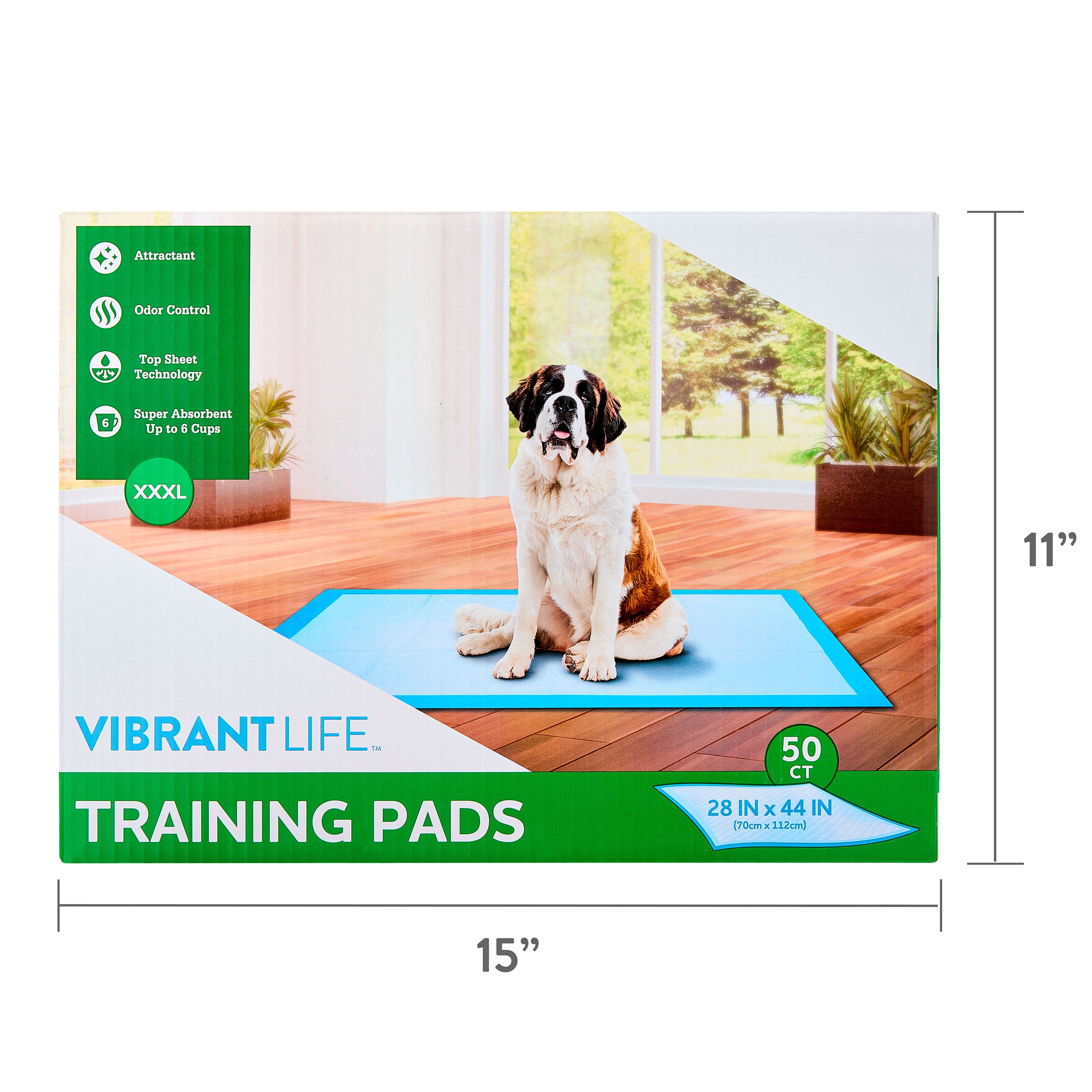Vibrant Life XXXL Training Pads, 28" x 44", 50 Count