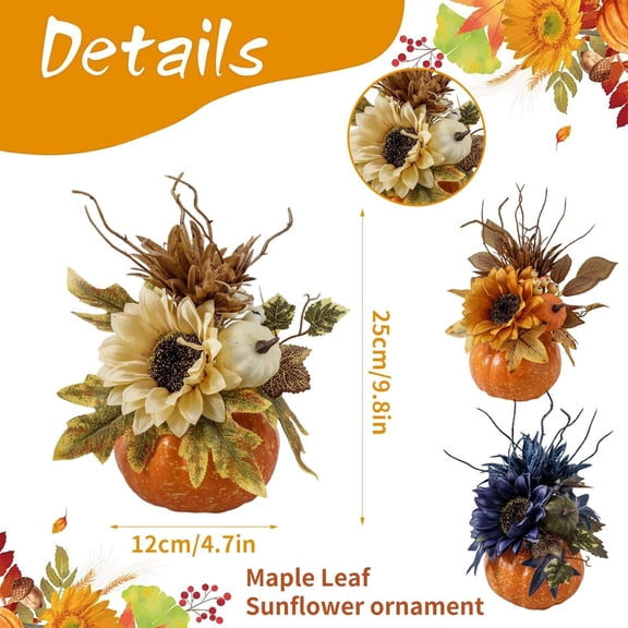 Clearance Under $4.06! 1PC 10in Fall Pumpkin Decor, Sunflower & Maple Halloween Centerpiece for Tabletop & Mantel, Plastic, (10in, C)