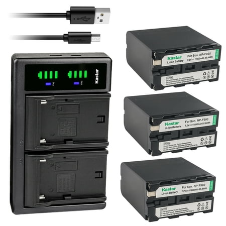 Kastar NP-F990 Battery 3-Pack and LTD2 USB Charger Compatible with Sony UPX-2000 NEX-EA50M NEX-FS100 NEX-FS700R NEX-FS700RH FDR-AX1 PXW-Z100 PXW-Z150 CCD-RV100 CCD-RV200 CCD-SC5 CCD-SC6 Camcorder