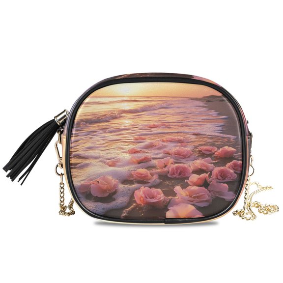 Womens Casual Chain Shoulder Bag Simple style Roses on Beach at Sunset Crossbody Bag