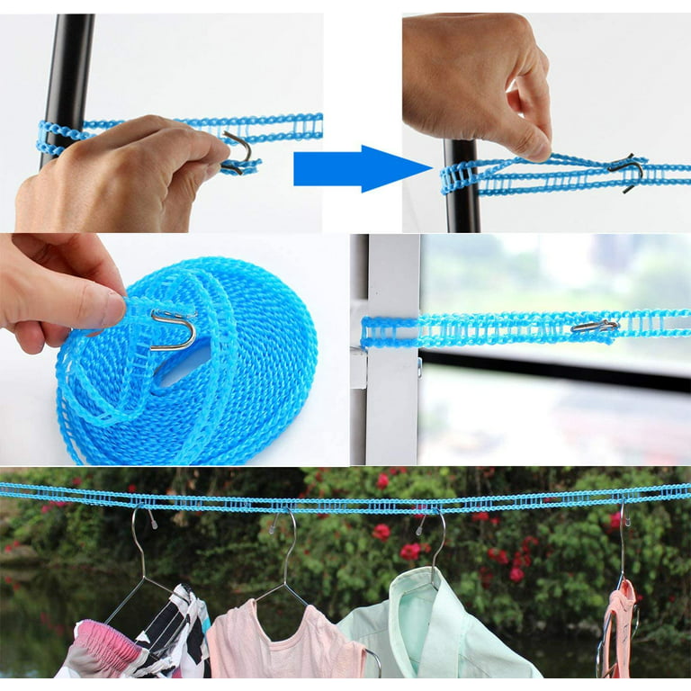 16.4FT/5M Clothesline Clothes Drying Rope Portable Travel Clothesline  Adjustable for Indoor Outdoor Laundry Clothesline, Perfect Windproof  Clothes Line, Hanger for Camping Travel & Home Use 