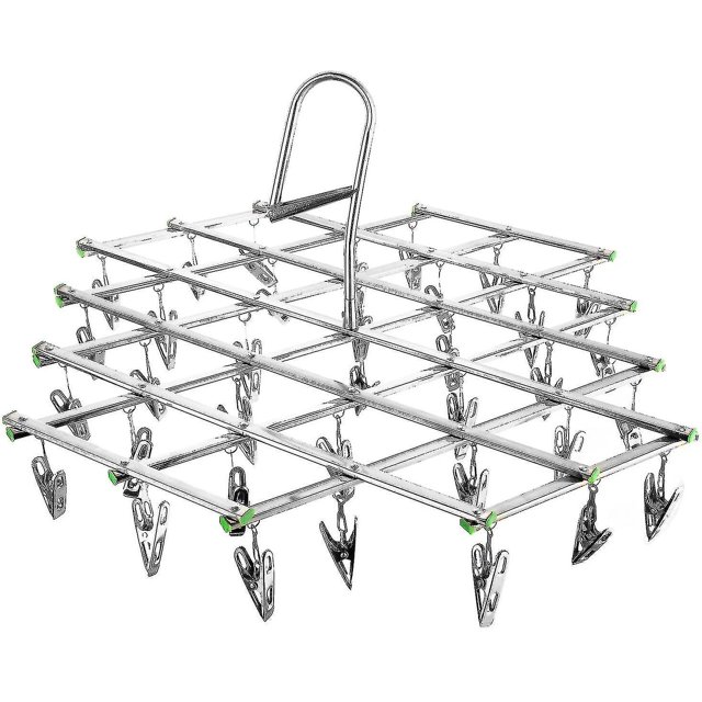 Secador de calcetines de acero inoxidable con gancho giratorio de 35 clavijas Percha para secar ropa Percha resistente al óxido y al viento para colgar ropa interior Calcetines Guantes y toa