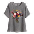thumbnail image 2 of Fengqque 2025 Linen Blend Women's Fashion Print Raglan Sleeve Crew Neck Loose T-Shirt, 2 of 4