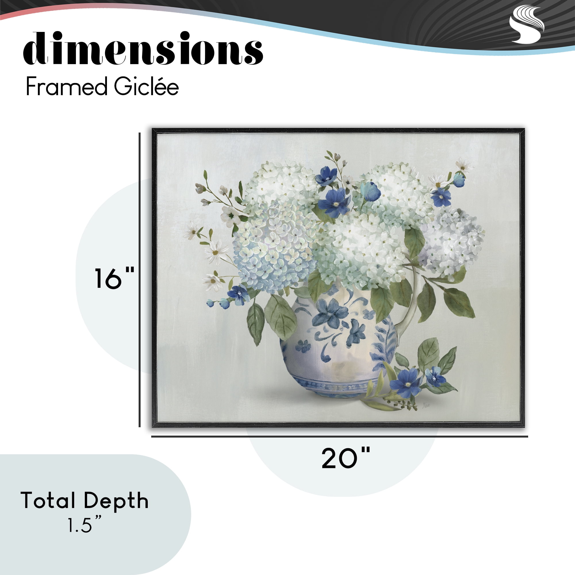 Stupell Industries Ivory & Blue Hydrangea Vase Black Framed Giclee Art, design by Nan