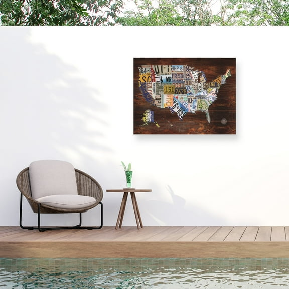 Masters Fine Art ' License Plate Map on Wood' Outdoor Canvas