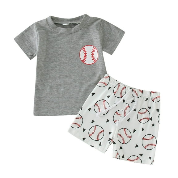 Jhhlsf Boys Matching Sets Short Sleeve Baseball Letter Print T Shirt Pullover Shorts Fall Outfits