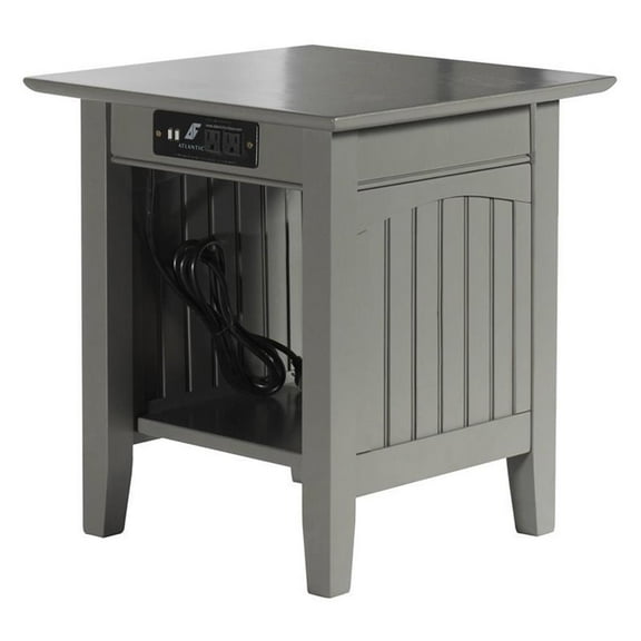 Leo & Lacey Traditional Solid Wood End Table with Charger in Gray