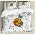 thumbnail image 1 of Fitness Duvet Cover Set, Orange Slice and Whole Fruit with Gym Items Exercise Fruits Veggies, Decorative 3 Piece Bedding Set with 2 Pillow Shams, King Size, Orange White and Black, by Ambesonne, 1 of 3