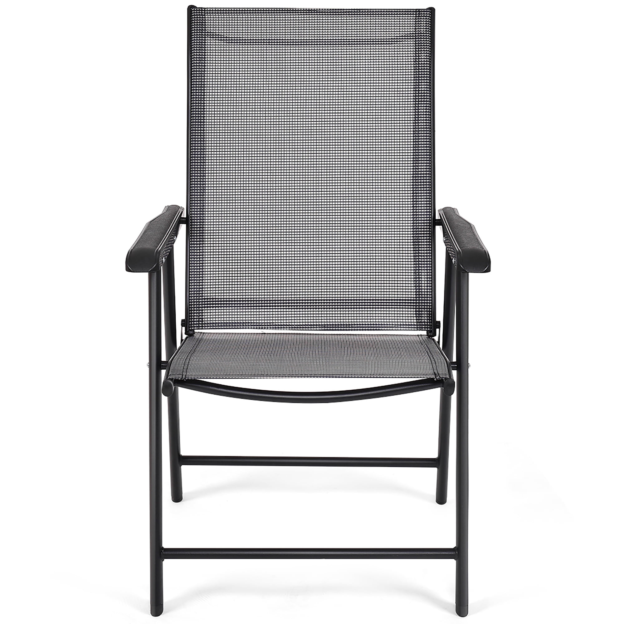 Costway Set of 4 Outdoor Patio Folding Chairs Camping Deck Garden Pool Beach W/Armrest,Steel frame and Textilene