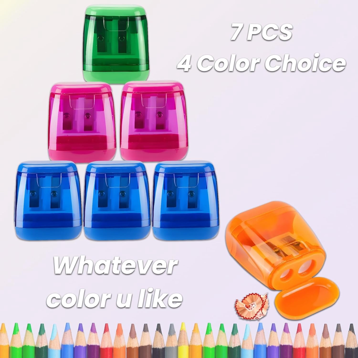 7-Pack Manual Pencil Sharpeners Compact & Portable, 4 Colors, Dual-Hole Design for Pencils, Crayons & Eyebrow Pencils Easy Clean, Travel Friendly$$Office