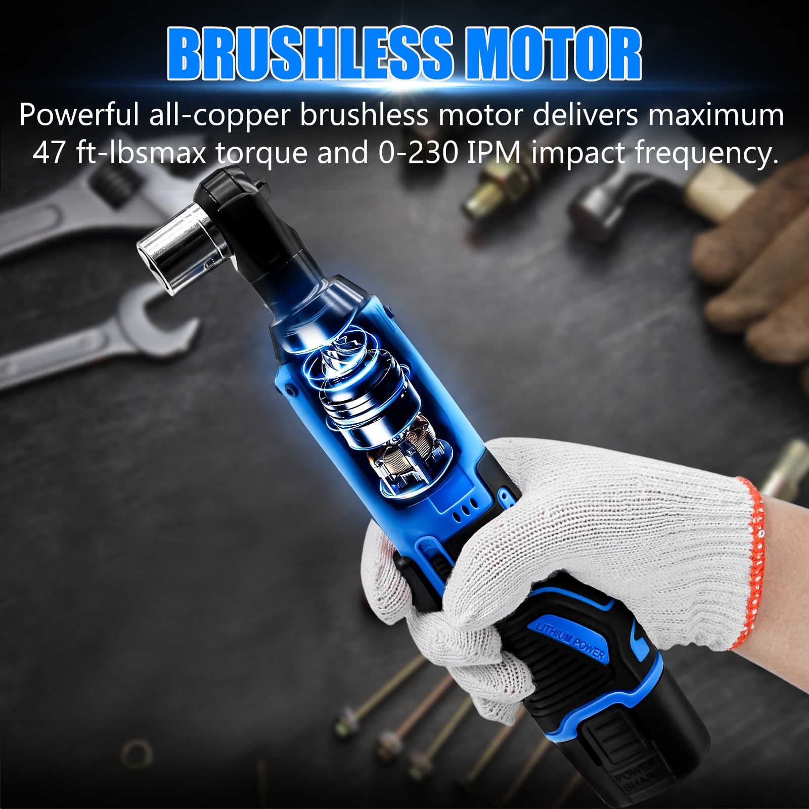 iMeshbean 3/8'' Electric Cordless Ratchet Right Angle Wrench Impact Power Tool 2 Battery