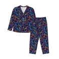 thumbnail image 1 of Balery Multicolor Bowling Conjunto de Pijama con Estampado para Mujer, Conjunto de Dos Piezas con Manga Larga, Ropa de Dormir Suave con Bolsillos, Pijamas Cómodos-Medium, 1 of 7