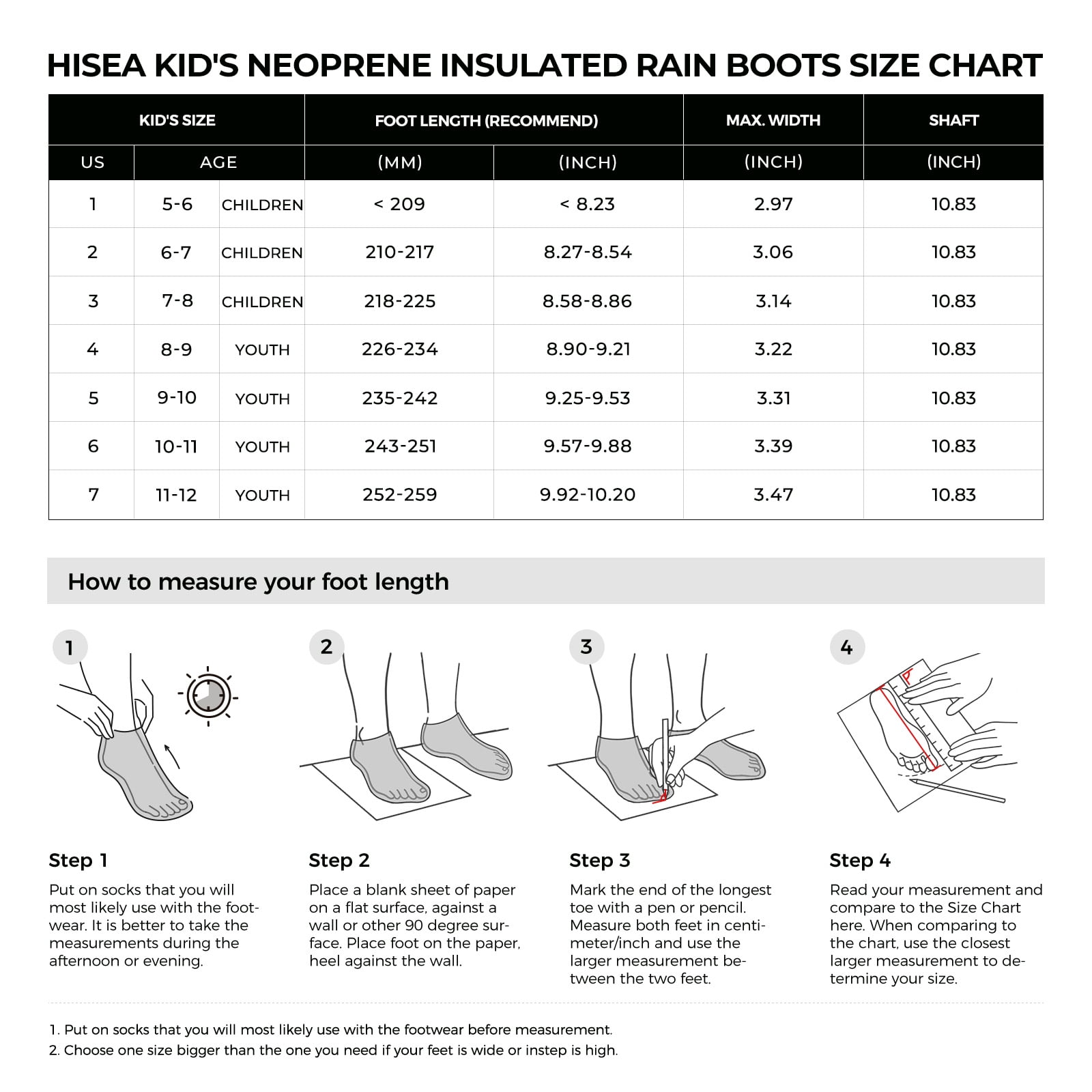 HISEA Kids Rain Boots for Boys Girls, Waterproof Insulated Rubber Neoprene Boots, Seamless Outdoor Boots with Handles Rainboot All Weather Mud Boots for Rain, Snow, Winter and Muck, Size 1LK Camo