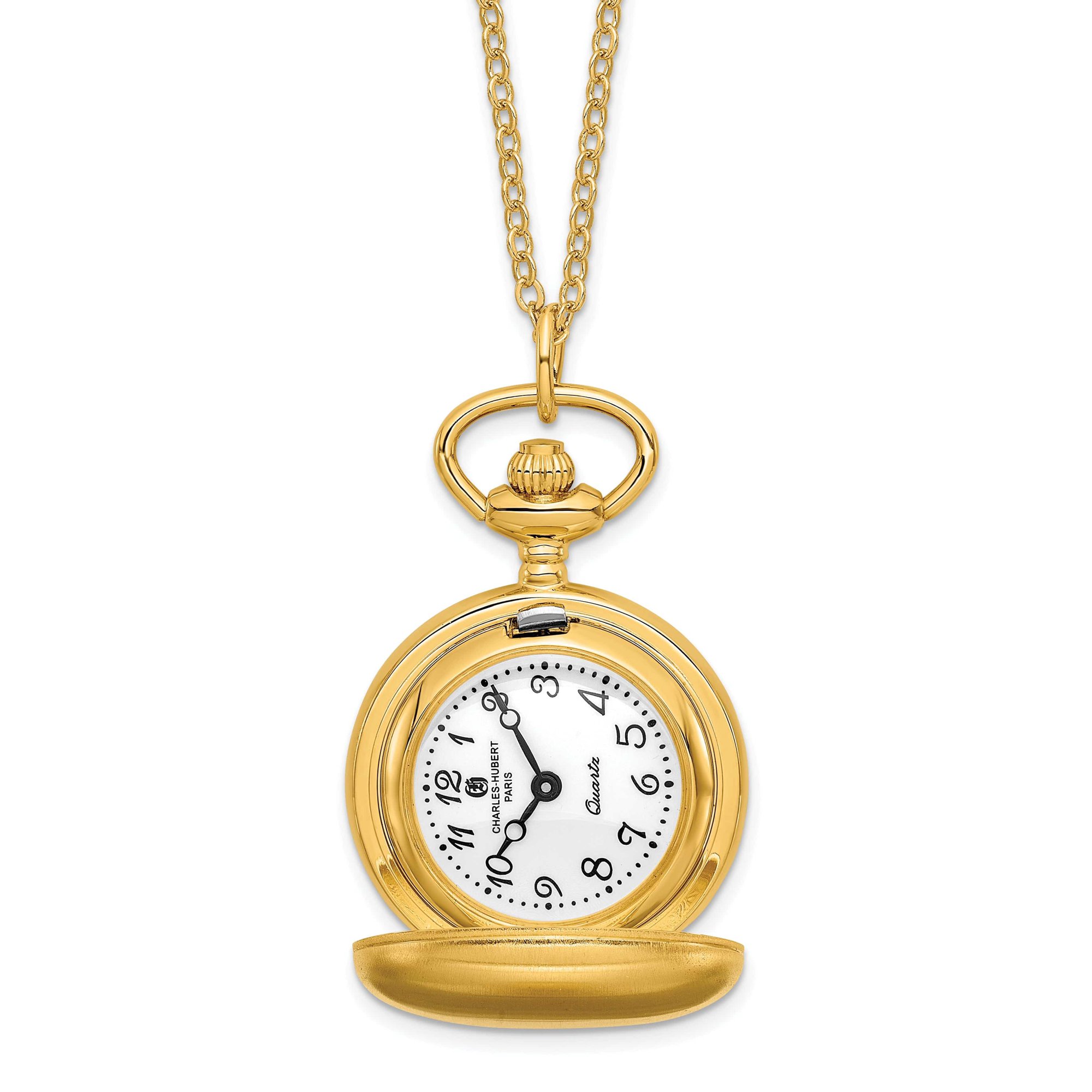 Charles-Hubert Paris Women's Hunter Case Pocket Watch in Satin Brass Finish