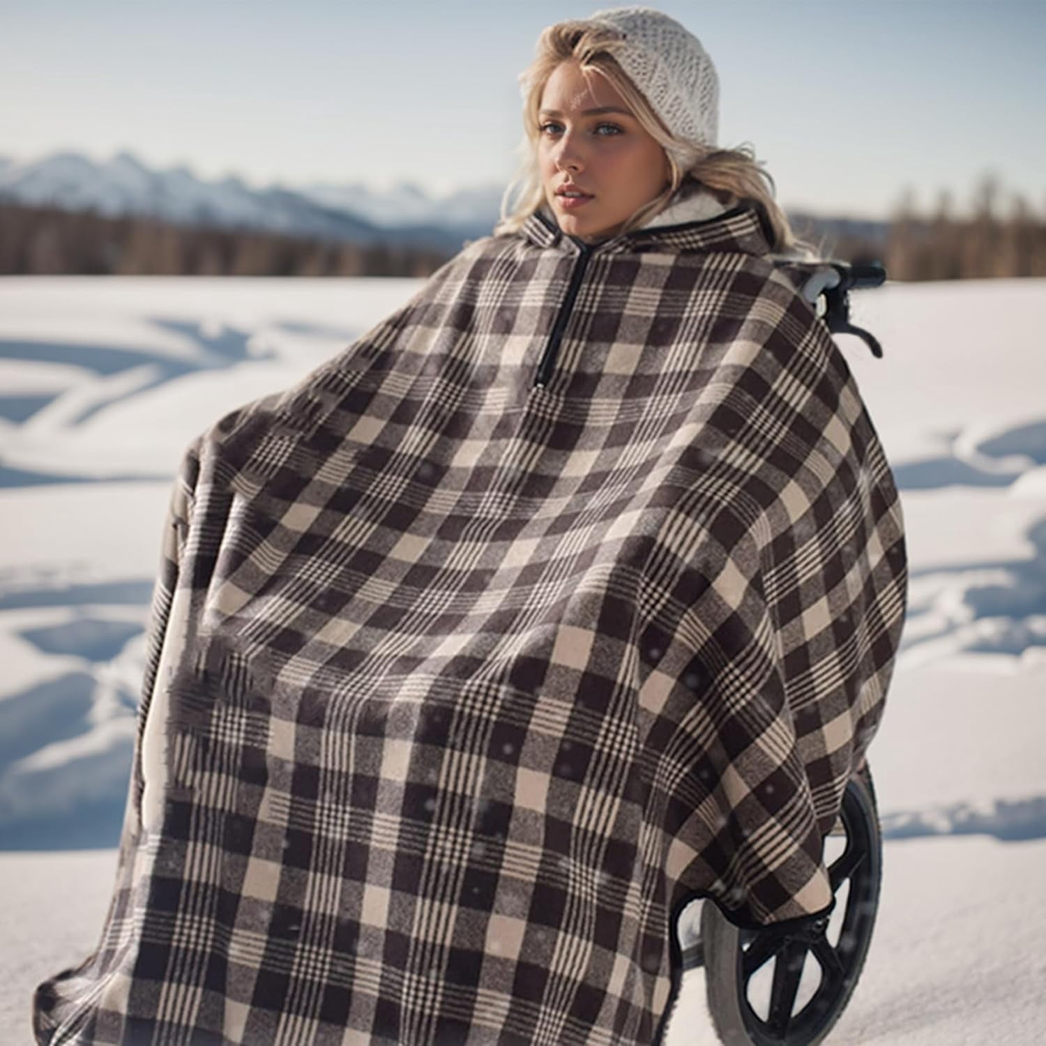 Wheelchair Lap Blanket for Elderly: Winter Ponchos Cape Coat for Women and Men, Fleece Lined Wheelchair Cape with Hood, Warm Soft Lap Blanket for Office, Gifts for Homebound Seniors