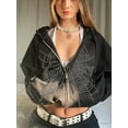 thumbnail image 4 of Caoirhny Women Zip up Jacket Rhinestone Spider Web Print Hoodies Long Sleeve Aesthetic Sweatshirt for Fall Streetwear, 4 of 6
