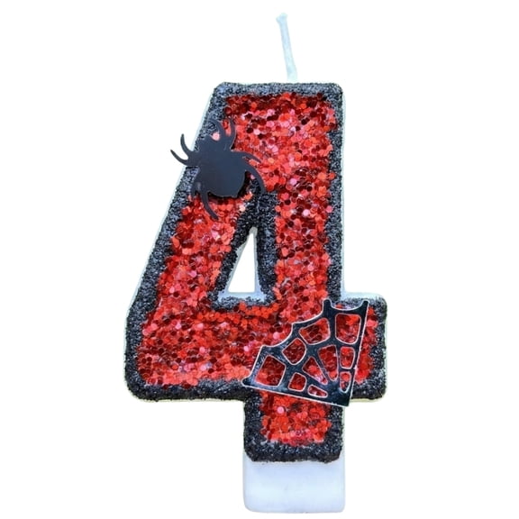 Candle Number 4 Glitter Red Black Themed Halloween Birthday Party Cake Decoration for Student Celebrations