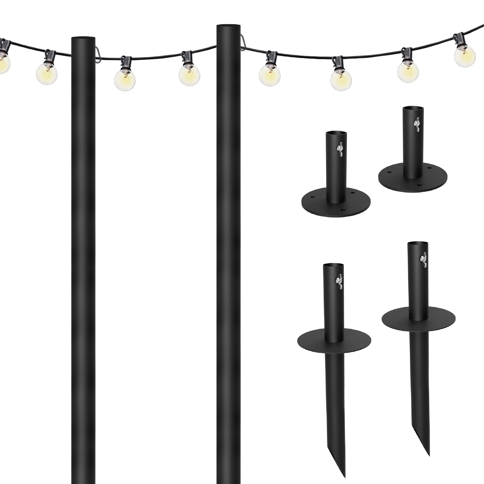 Excello Global Products Bistro String Light Poles 2 Pack Extends to 10 Feet Universal