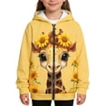 thumbnail image 4 of Little Girls Hoodies Zipper Sweatshirts Lightweight Long Sleeve Thin Printed Hooded Sweathsirt Trendy Jacket Size 7-9T,Yellow, 4 of 5