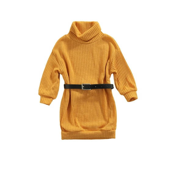 Dewadbow Kids Baby Girls Sweater Dress Winter Turtleneck Knitted Dress