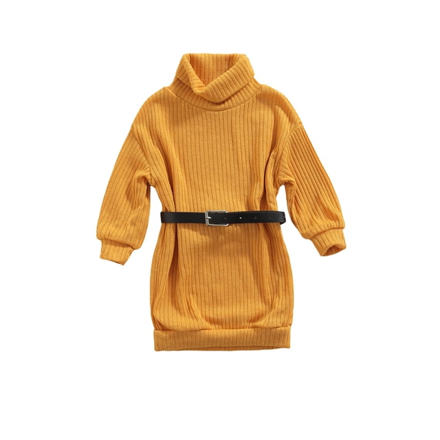 Nituyy Robe Tricotée pour Enfants, Jupe à Col Haut avec Ceinture