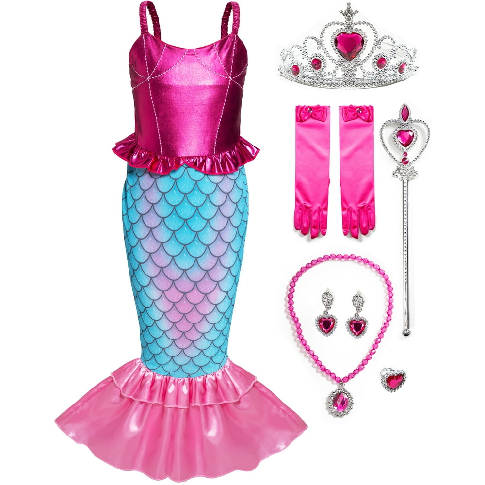 FUNNA Girls Mermaid Costume Princess Dress Up with Accessories Pink, 3T