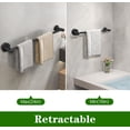 thumbnail image 2 of Bathroom Hardware Set, 2pcs 24in Retractable Hand Single Towel Bar with 2pcs Toilet Paper Holders, 2pcs Towel Rings 4 Multifunctional Robe Hooks (10pcs, Matte Black, Single Towel Bar), 2 of 7