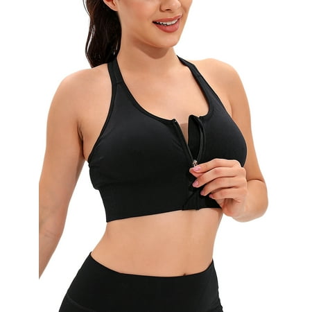 

FOCUSSEXY High Impact Sports Bras for Women Posture Bra Gym Front Zipper Closure Padded Yoga Bras for Workout Active Sport