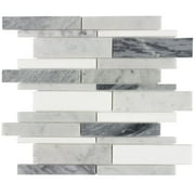 MTO0200 Modern Linear White Polished Thassos Marble Mosaic Tile