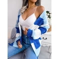 thumbnail image 3 of Suéter tipo cárdigan informal con mangas abullonadas y rayas contrastantes para otoño e invierno, estilo europeo y americano, ropa de mujer, 3 of 6