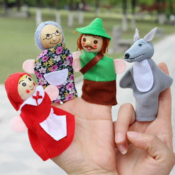 Alextreme 4pcs Lot Kids Finger Puppets Doll Plush Toys Little Red Riding Hood Wooden Headed Fairy Tale Story Telling Hand Puppets Walmart Com
